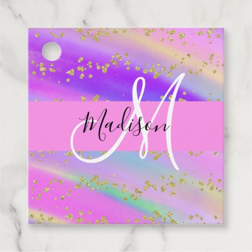 Colorful Unicorn Rainbow Gold Glitter Monogram Favor Tags