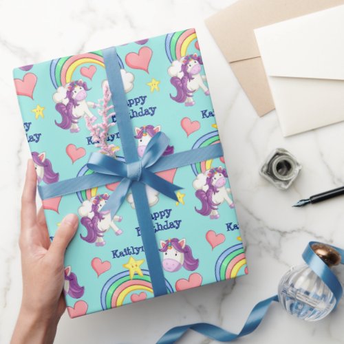 Colorful Unicorn Rainbow Kids Birthday  Wrapping Paper