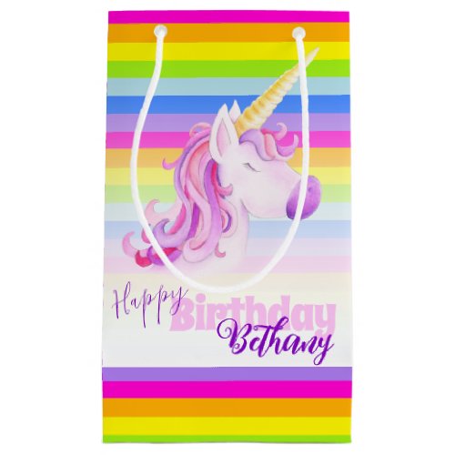 Colorful unicorn rainbow name birthday gift bags