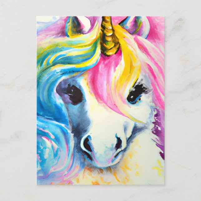 Colorful Unicorn Rainbow Watercolor  Postcard (Front)