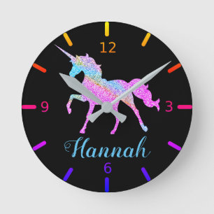 Colorful Unicorn Round Clock