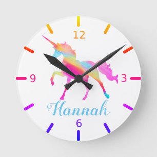 Colorful Unicorn Round Clock