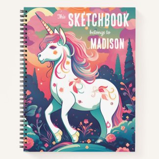 Colorful Unicorn Sketchbook with Name 