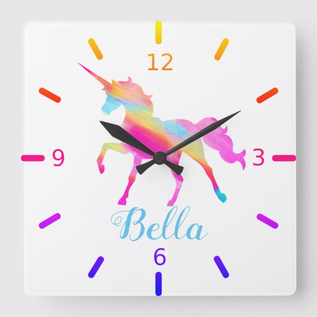 Colorful Unicorn Square Wall Clock (Front)