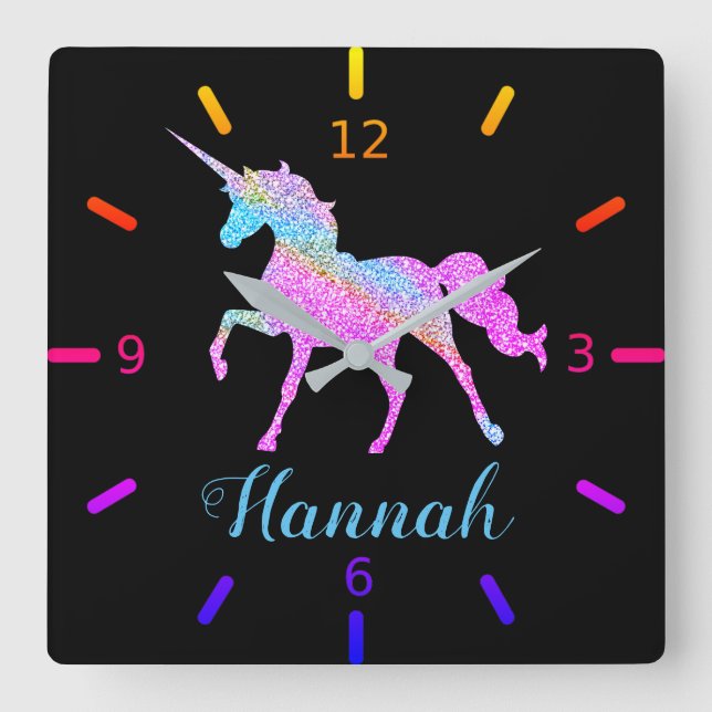 Colorful Unicorn Square Wall Clock (Front)