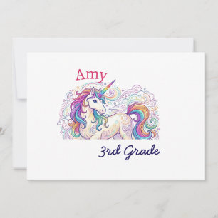 colorful unicorn third grade back to school name invitation