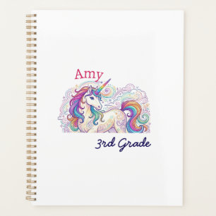 colorful unicorn third grade back to school name planner