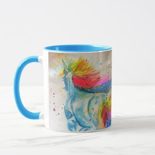 Colorful Unicorn Whimsical Rainbow Watercolor Mug
