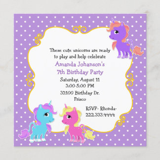 Colorful Unicorns Birthday Party Invitation