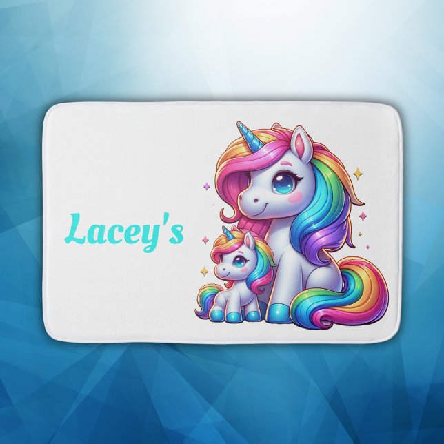 Colorful Unicorns, Monogrammed | Bath Mat (Creator Uploaded)