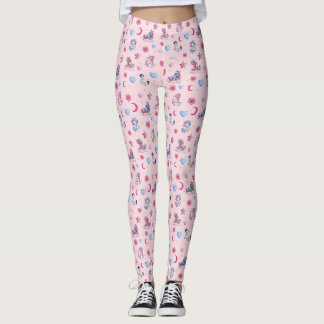Colorful unicorns, pink moon, hearts on light pink leggings