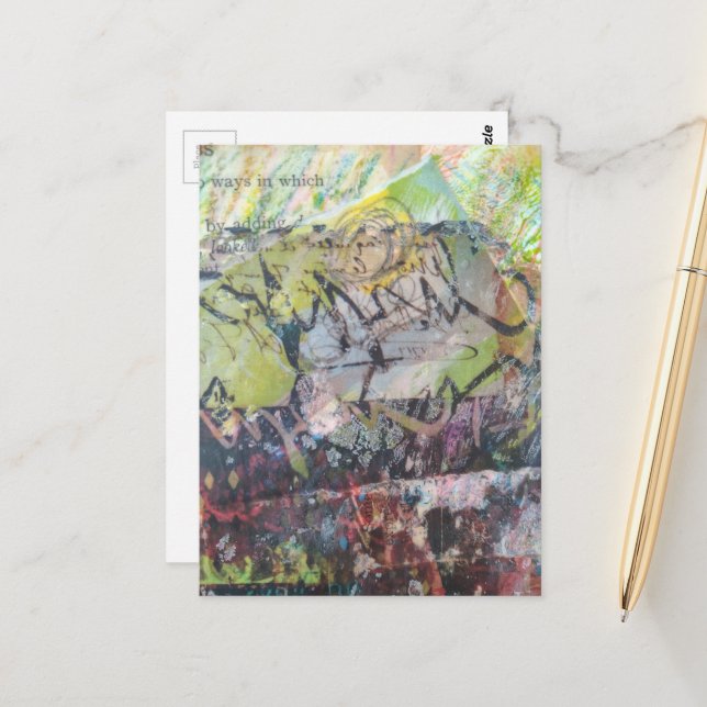 Colorful unique abstract mixed media collage postcard (Front/Back In Situ)