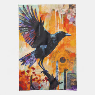 Colorful Unique Crow Collage Kitchen Towel