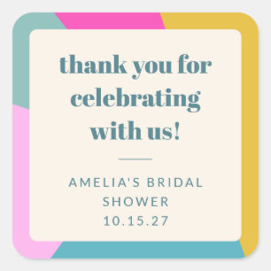 Colorful Unique Custom Bridal Shower Thank You Square Sticker