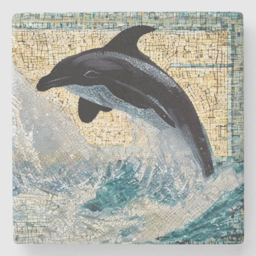 Colorful Unique Dolphin Sea Faux Mosaic Stone Coaster