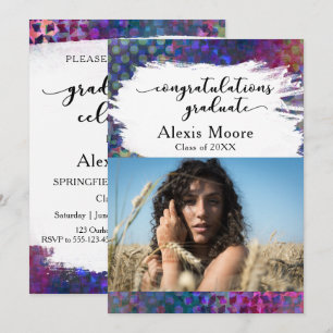 Colorful, Unique Modern Graduation Photo Party Invitation