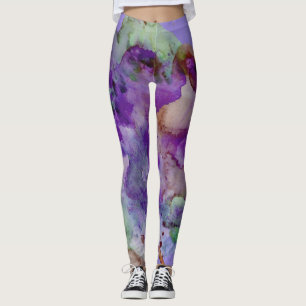 Colorful, Unique, Paint Splatter Purple & Green Leggings