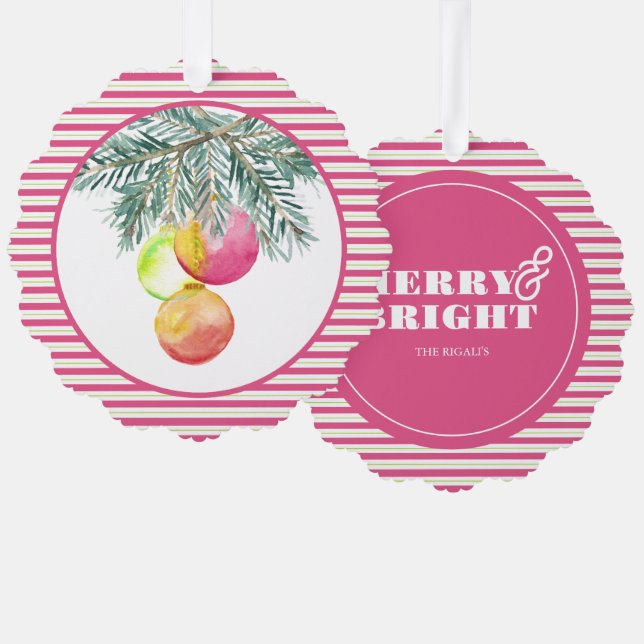 Colorful Unique Pink Christmas Ornament Card (Front/Back)