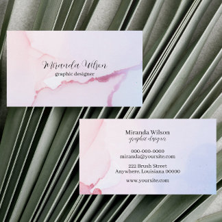 Colorful Unique Pink Watercolor Ink Designer Business Card