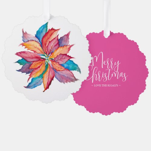 Colorful Unique Poinsettia Christmas Ornament Card