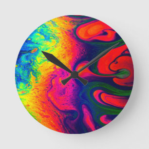 Colorful Unique Rainbow Swirl PERSONALIZE IT Round Clock