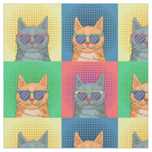 Colorful Unique Retro Artist Inspired Cat Fabric