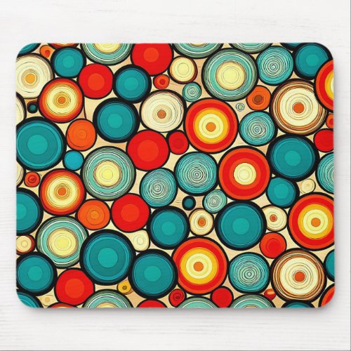 Colorful unique trendy retro circle pattern mouse pad