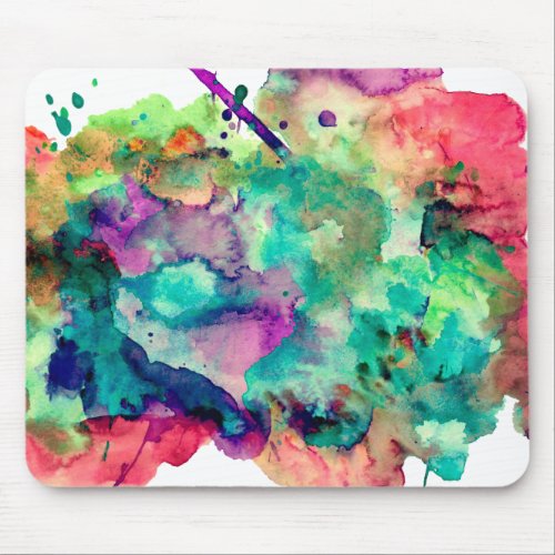 Colorful Unique Watercolor Paint Splashes Mouse Pad