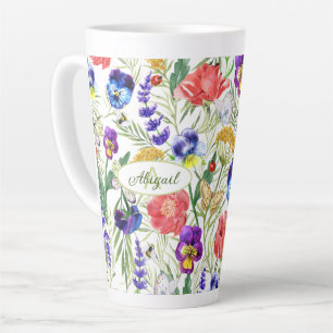 Colorful Unique Watercolor Wild Flowers Bugs Mug