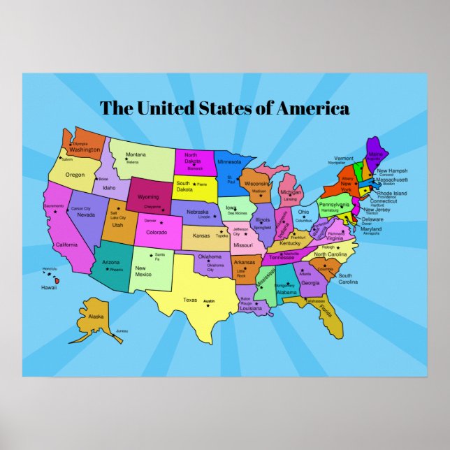 Colorful United States Maps School Poster (Front)