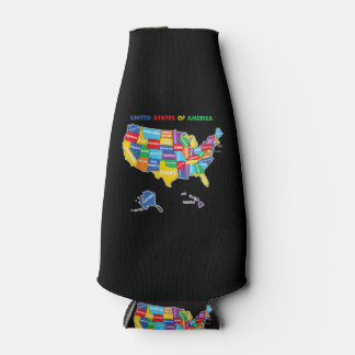 Colorful United states of America Map with states  Bottle Cooler
