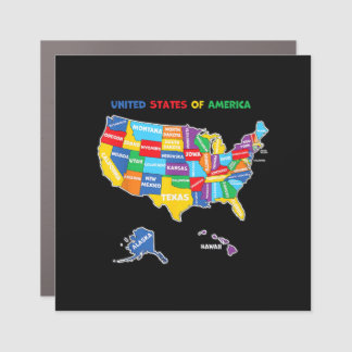 Colorful United states of America Map with states  Car Magnet