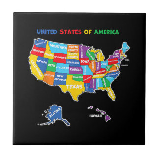 Colorful United states of America Map with states  Ceramic Tile