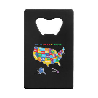 Colorful United states of America Map with states  Credit Card Bottle Opener
