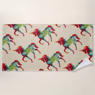 Colorful unocorn Beach Towel
