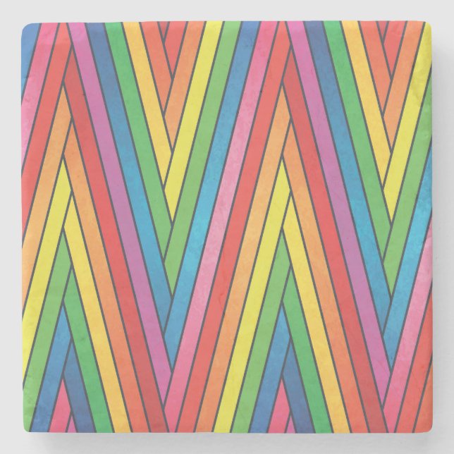 Colorful Up and Down Zig-Zag Stripes Stone Coaster (Front)