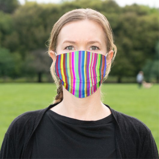 Colorful, Upbeat Stripe Pattern Adult Cloth Face Mask (Outside)
