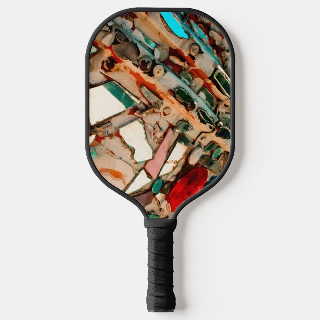 Colorful Upcycled Art Pickleball Paddle (Front)
