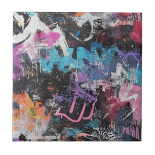 Colorful Urban Graffiti Abstract Purple Blue Black Ceramic Tile