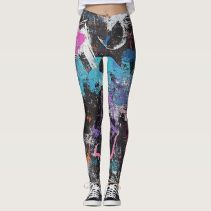 Colorful Urban Graffiti Abstract Purple Blue Black Leggings