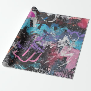 Colorful Urban Graffiti Abstract Purple Blue Black Wrapping Paper
