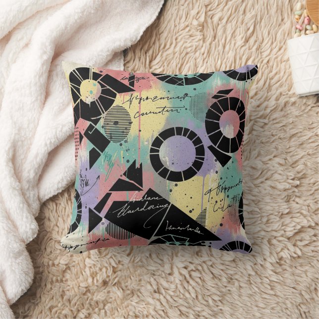Colorful Urban Graffiti Pattern (10) Throw Pillow (Blanket)