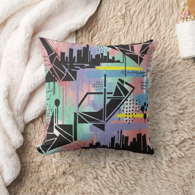 Colorful Urban Graffiti Pattern (11) Throw Pillow (Blanket)