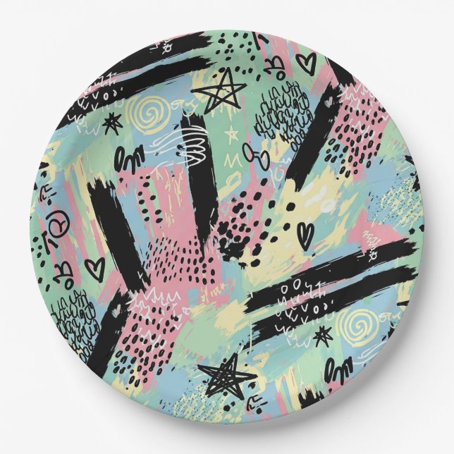 Colorful Urban Graffiti Pattern (12) Paper Plates (Front)