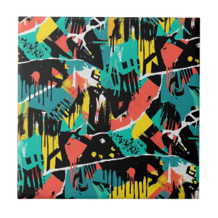Colorful Urban Graffiti Pattern (13) Ceramic Tile