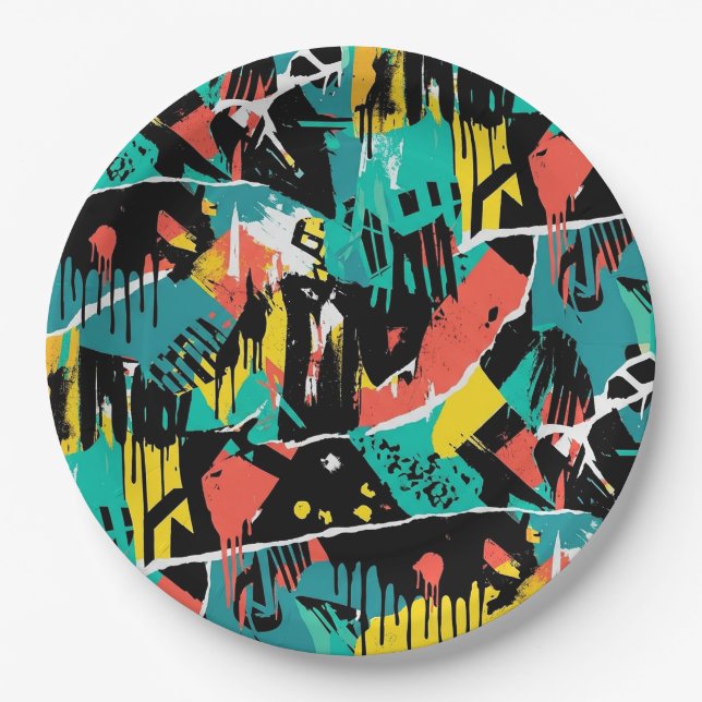 Colorful Urban Graffiti Pattern (13) Paper Plates (Front)