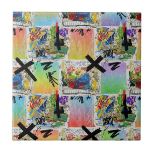 Colorful Urban Graffiti Pattern (14) Ceramic Tile