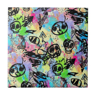 Colorful Urban Graffiti Pattern (1) Ceramic Tile