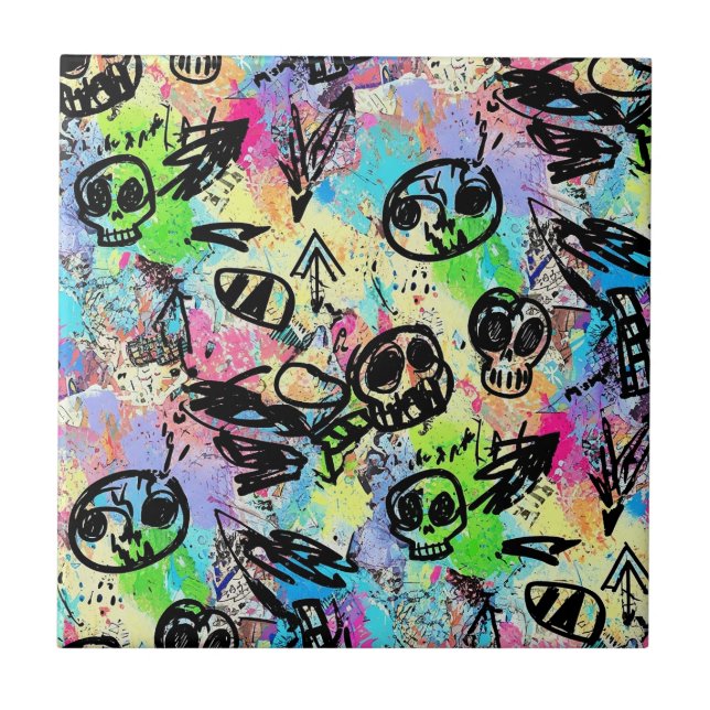 Colorful Urban Graffiti Pattern (1) Ceramic Tile (Front)