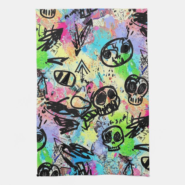 Colorful Urban Graffiti Pattern (1) Kitchen Towel (Vertical)